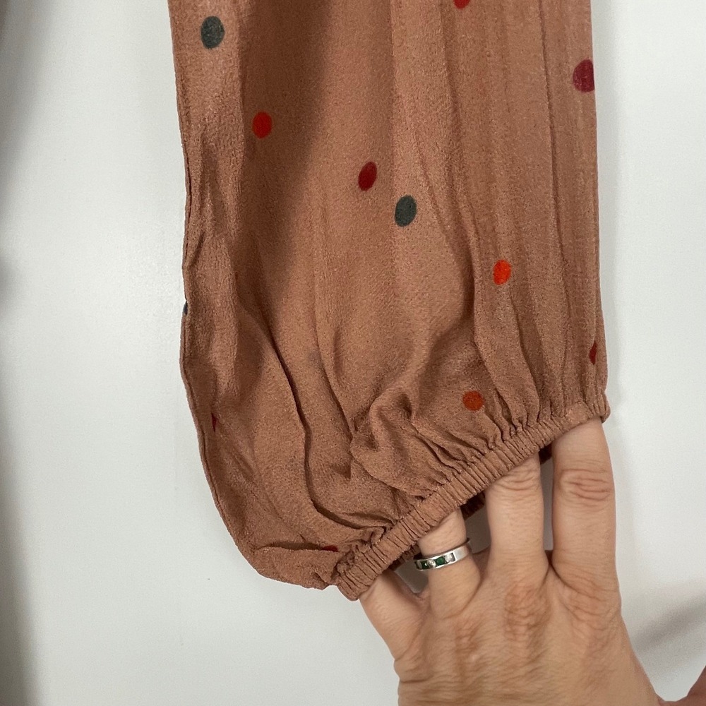 FARM Rio Women's Brown Ruffle One Shoulder Polka Dot Midi Dress Size Small - Picture 5 of 8